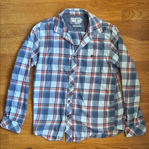 Billabong Men’s Blue, Red and White Plaid Button-Down Shirt
